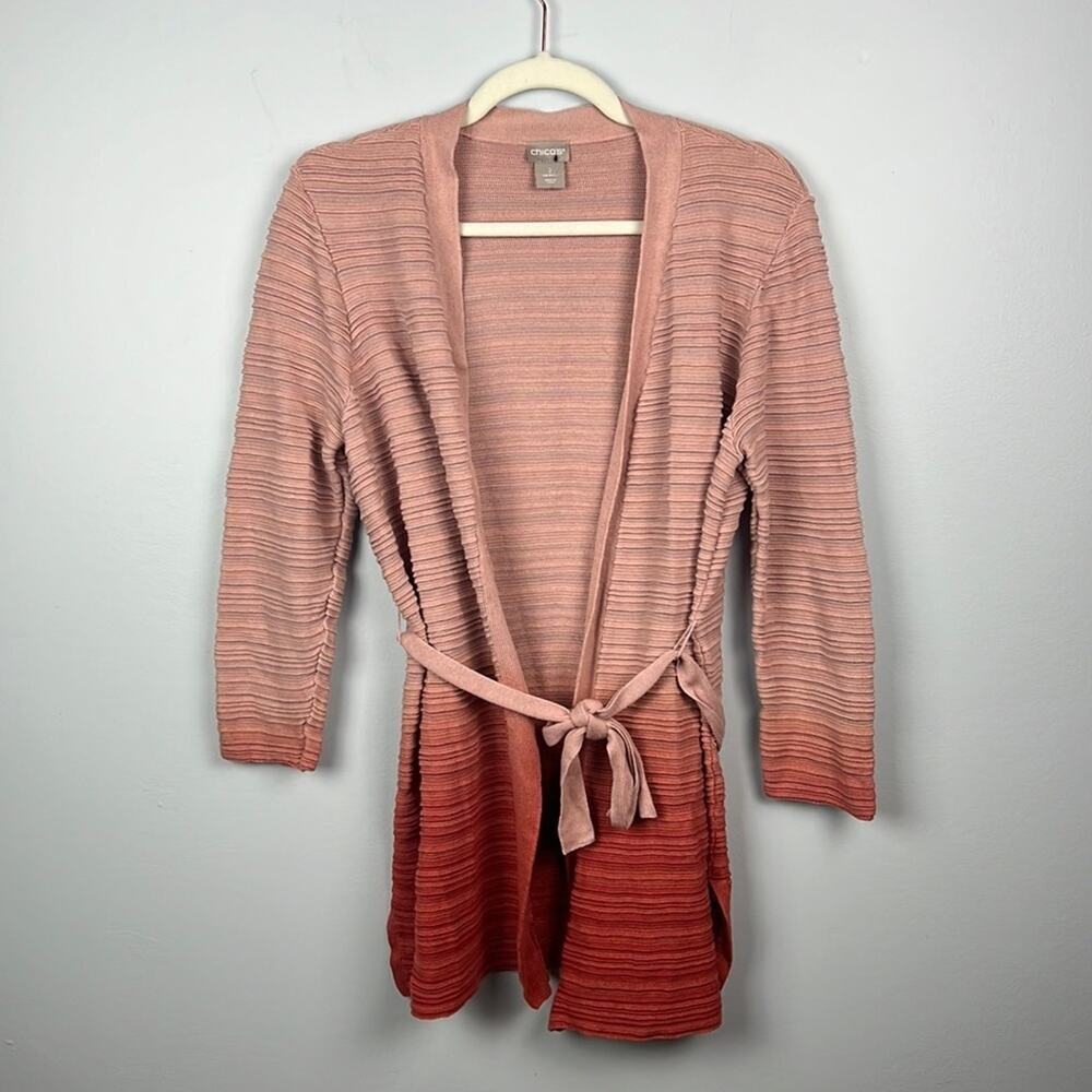 Chico's tie waist ombre textured cardigan size 2/ large